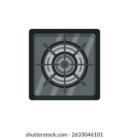 Top view of a modern gas kitchen stove burner with metal grate and reflective glass surface, ideal for kitchen appliance or cooking illustrations in digital design and projects.