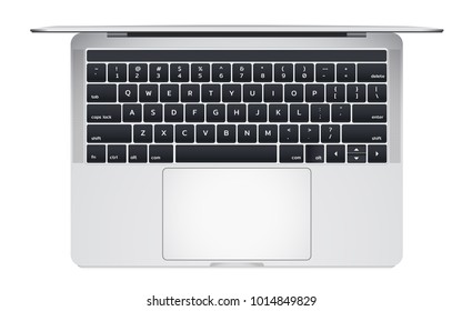 Top view of modern laptop computer with LCD Touch panel on top and touchpad.Isolate on white background.