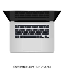 Top view of modern laptop computer with touchpad. Isolate on white background. Realistic Space Gray Laptop Computer. Vector EPS 10