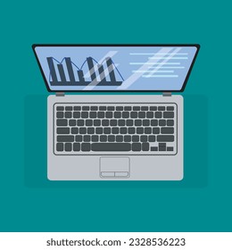 Top view of a modern laptop computer with a touchpad in flat style. vector illustration.