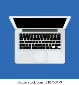Top view of modern laptop on blue background