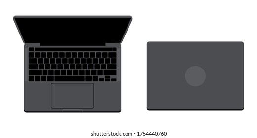 Top view  modern laptop open and closed flat design vector illustration isolated on white background