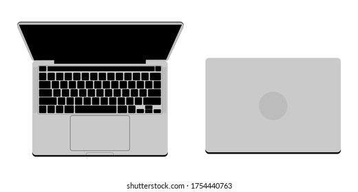 Top View  Modern Laptop Open And Closed Flat Design Vector Illustration Isolated On White Background