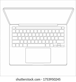 Top view  modern laptop outline vector illustration isolated on white background.eps