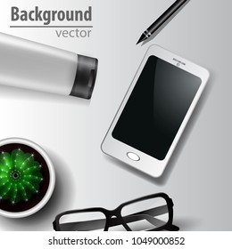 top view of modern objects on white