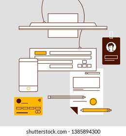 Top View Modern Stylish Workplace Wooden Stock Vector (Royalty Free ...