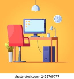 Top view of modern and stylish workplace.. Vector illustration