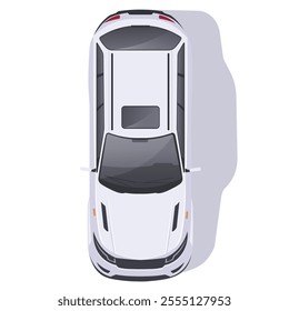 Top view of a modern white car on white background. Vector illustration