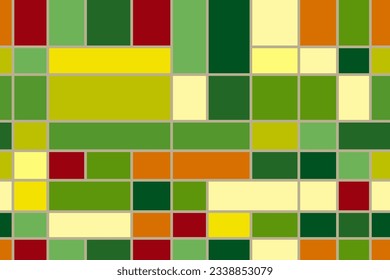 Top view of mosaic rectangular farmfield. Aerial view of the agricultural landscape. Seamless pattern of fields and paths between them. Growing wheat, soybeans, rapeseed, oats, barley and other crops.