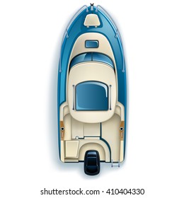 top view motor boat on white background
