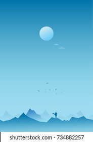 Top View Mountain Success Blue Sky Nature Background Vector Illustration 