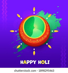 Máquina De Barro De Vista Superior Llena De Color Líquido Sobre Fondo Morado Para Feliz Celebración De Holi.