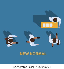 
Vista superior Nuevas personas normales comprobar la temperatura Antes de trabajar para proteger la ilustración de diseño plana de coronavirus.