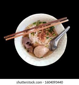 Top view Noodle low-poly art on black background