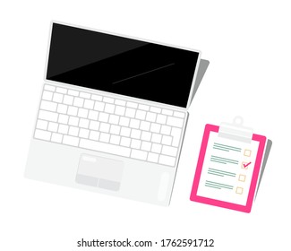 Top View of Notebook with Checklist Isolated on White Background - To Do List Vector Illustration