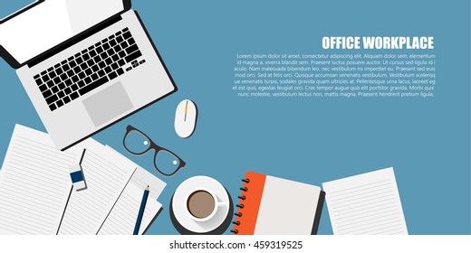 Top view of Office Desk, Office Workplace Concept