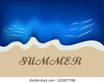 Top view on the beach and sea with text Summer