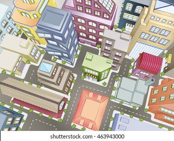 Top view on the city from a bird's-eye view