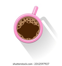 Vista superior de la taza de café con sombra. Vector de fondo transparente.