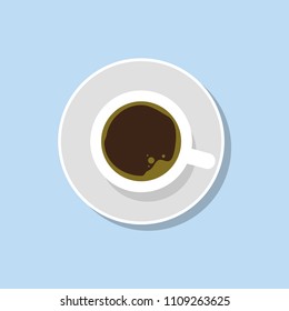 Top view on a cup of coffee. Flat design of espresso in a white cup.