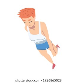 Vista superior sobre la ilustración de vectores de personajes de mujeres en marcha y en marcha
