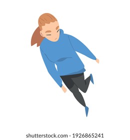 Top View on Going and Walking Woman Character Vector Illustration