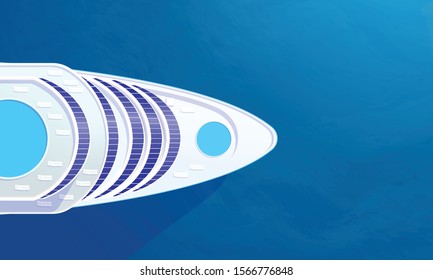 top view on a large cruise liner on a background of blue water. Vector image.