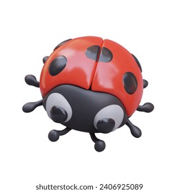 Top view on realistic ladybird on white background. Cute beneficial insect with red wings and black head and paws. Concept of bugs. Vector illustration in 3d style