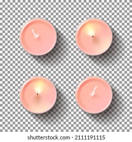 Vista superior de velas de té realistas. Ilustración vectorial con velas de té aisladas en el fondo a cuadros.