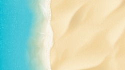 Top View On Sea Beach. Top View On Ocean Beach With Soft Waves. Vector Illustration.