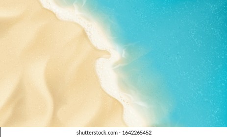 Top View On Sea Beach. Top View On Ocean Beach With Soft Waves. Vector Illustration.