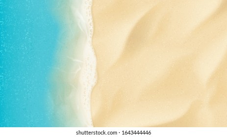 Top View On Sea Beach. Top View On Ocean Beach With Soft Waves. Vector Illustration.