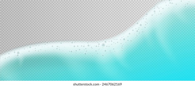 Vista superior en el mar o océano ola de agua azul con espuma blanca sobre fondo transparente. Vector 3d realista de la superficie de la textura del agua de la línea costera para las vacaciones de verano de la playa o el diseño de la promoción de temporada