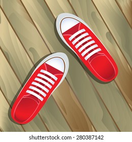 Top view on sneakers. Pair of simple sneakers. Editable vector illustration