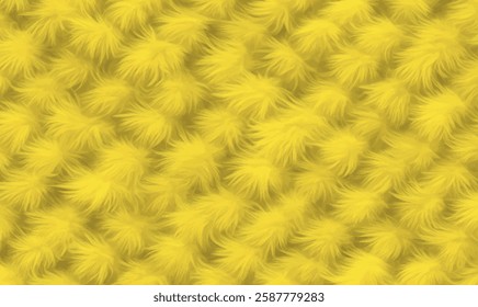 Top view on stylish 2025 year fur textured in lemon yellow color. Soft yellow fur with fluffy texture and natural wave patterns. Perfect for fashion, textile or creative background vector designs.