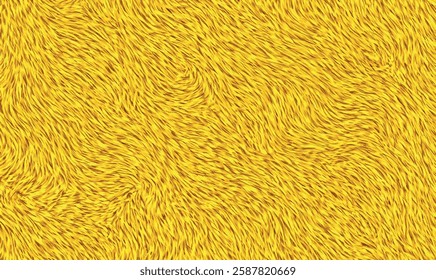 Top view on stylish fur textured in yellow brown color. Soft yellow fur and fluffy texture and natural wave patterns. Perfect for fashion, textile or creative background vector designs.