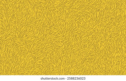 Top view on stylish fur textured in yellow brown color. Soft yellow fur and fluffy texture and natural wave patterns. Perfect for fashion, textile or creative background vector designs.