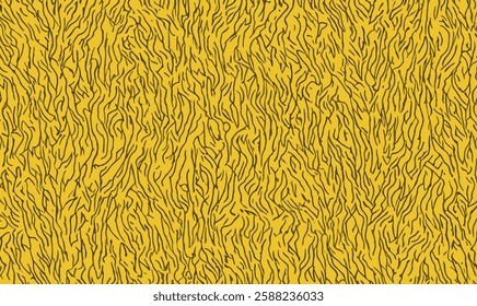 Top view on stylish fur textured in yellow brown color. Soft yellow fur and fluffy texture and natural wave patterns. Perfect for fashion, textile or creative background vector designs.