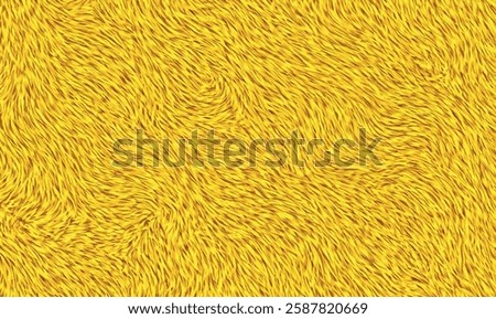 Top view on stylish fur textured in yellow brown color. Soft yellow fur and fluffy texture and natural wave patterns. Perfect for fashion, textile or creative background vector designs.