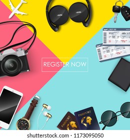 Top view on travel and tourism concept template