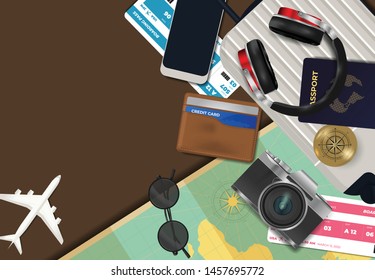 Top view on travel and vacations concept of the world background Vector