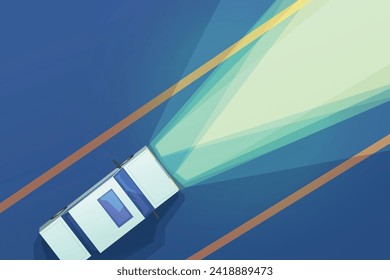 top view on white car on road