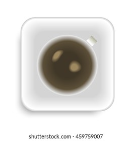Top view on white cup of coffee with saucer