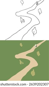 Top view one who takes a path alone in a garden with trees Vector