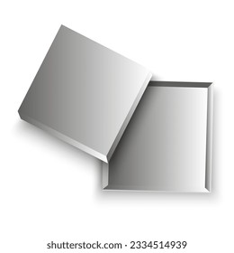 top view open blank silver gift box. Vector illustration. stock image.