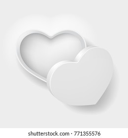 top view open white heart shape box isolated on white 