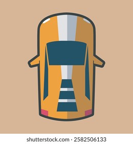 top view orange car with outline flat vector design.