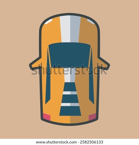 top view orange car with outline flat vector design.