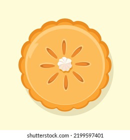 Top View Orange Pie with Cream Vector Illustration | Pumpkin Pie | Flat Design Isolated | Halloween and Thanksgiving Meal | Pastry and Bakery