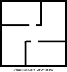Top View Outline of a House Floor Plan Showing Rooms and Structure Vector Silhouette Design